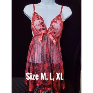 NWT Spree Whimsygoth Red & Black Rose Sequin Embroidered Babydoll, Size L